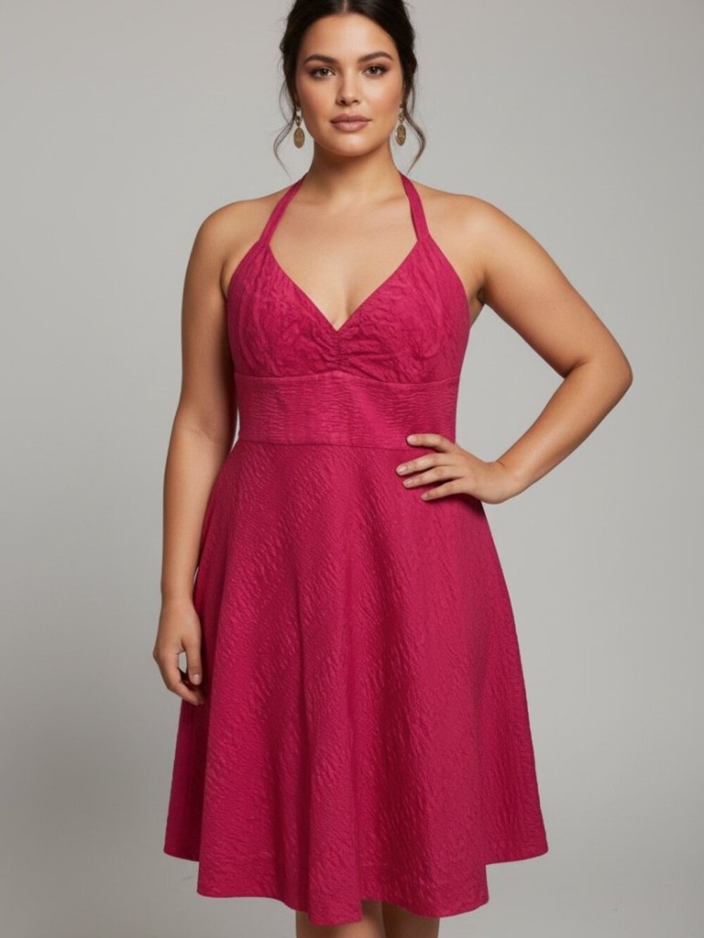 J.Crew Fuchsia Pink Halter Cotton Cocktail Party Dress Size 12 Y2K Sundress